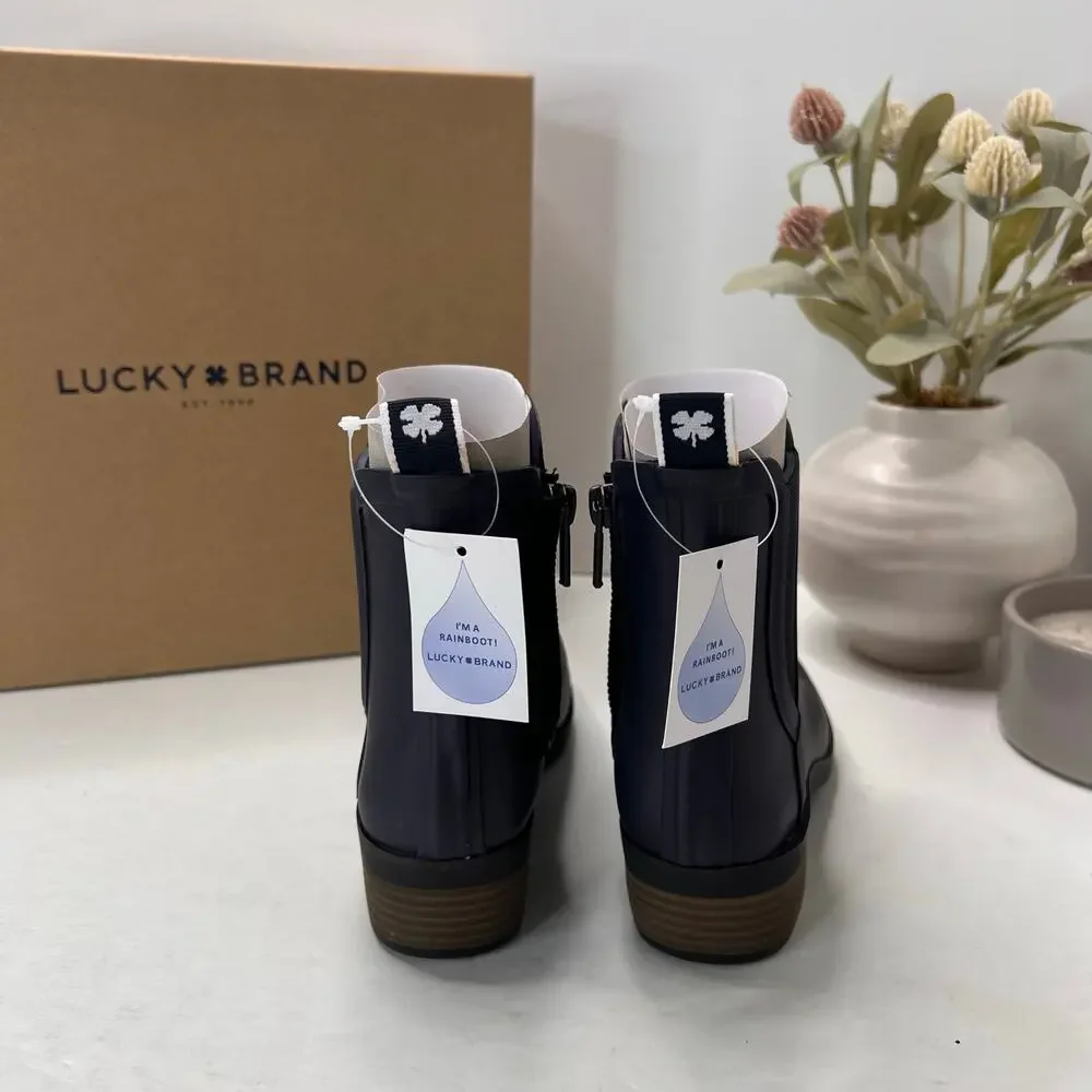 Lucky Brand Baselh2o Indigo Rubber Rain Booties Ankle High Peacoat Women 5M NWB